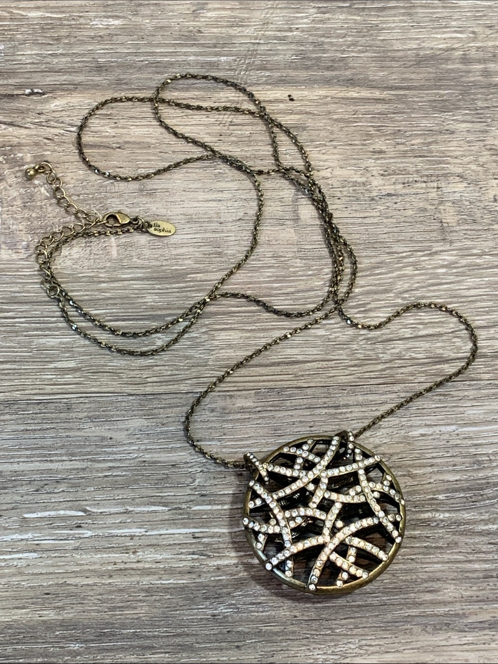 Lia Sophia Gold-Tone Crystal Lattice Pendant Necklace
